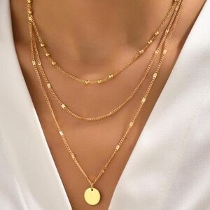Gold Disc Layered Chain Necklace 2-Piece Set